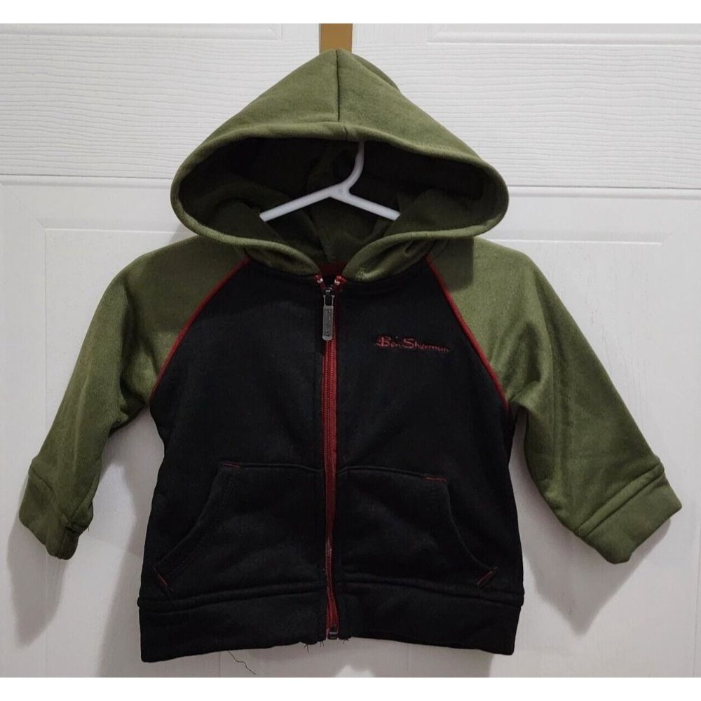 NEW‎ Ben Sherman Green Black Long Sleeve Full Zip Hooded Sweatshirt Youth Sz 12M